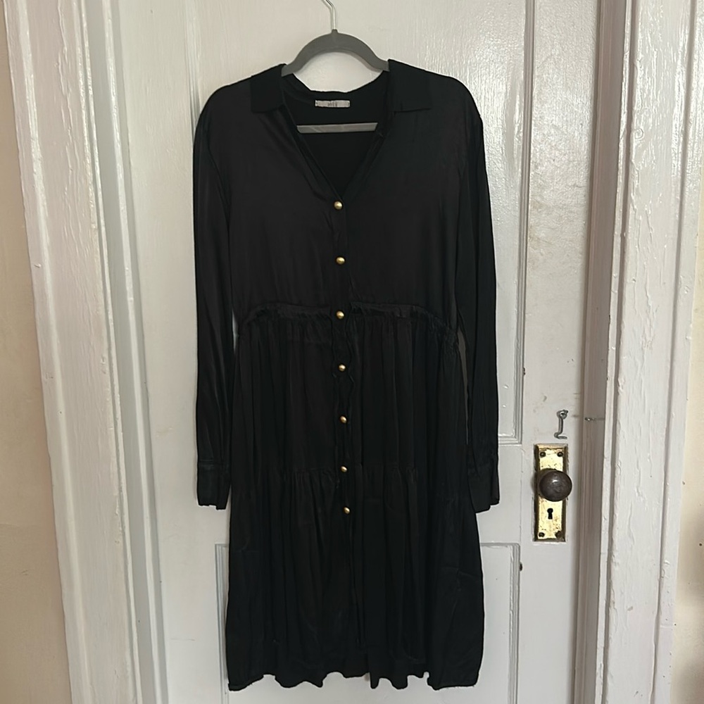Anilu Couture One Size fits all Long sleeve Black Dress With Gold Buttons